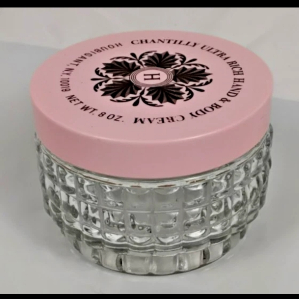 Vintage Chantilly EMPTY Glass Jar Pink Lid Discontinued